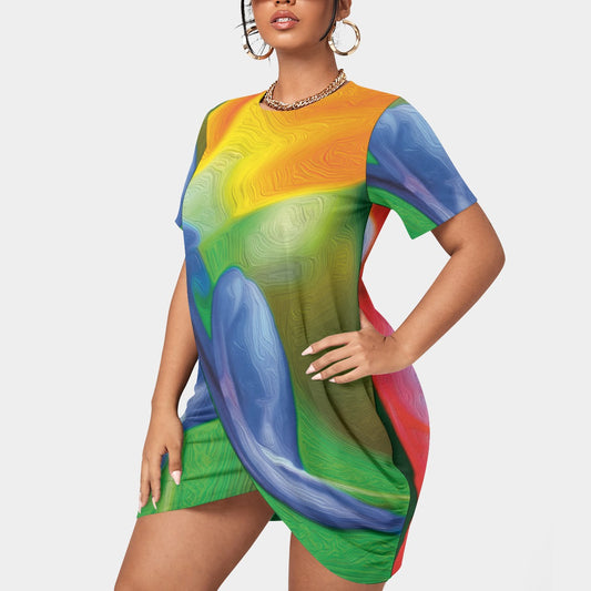“Bird of Paradise” Women’s Stacked Hem Dress With Short Sleeve（Plus Size）
