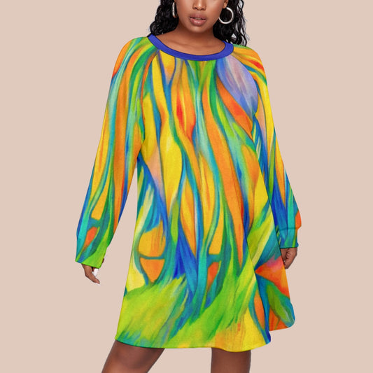 “Iridescence” Women's Dress With Raglan Sleeve(Plus Size)