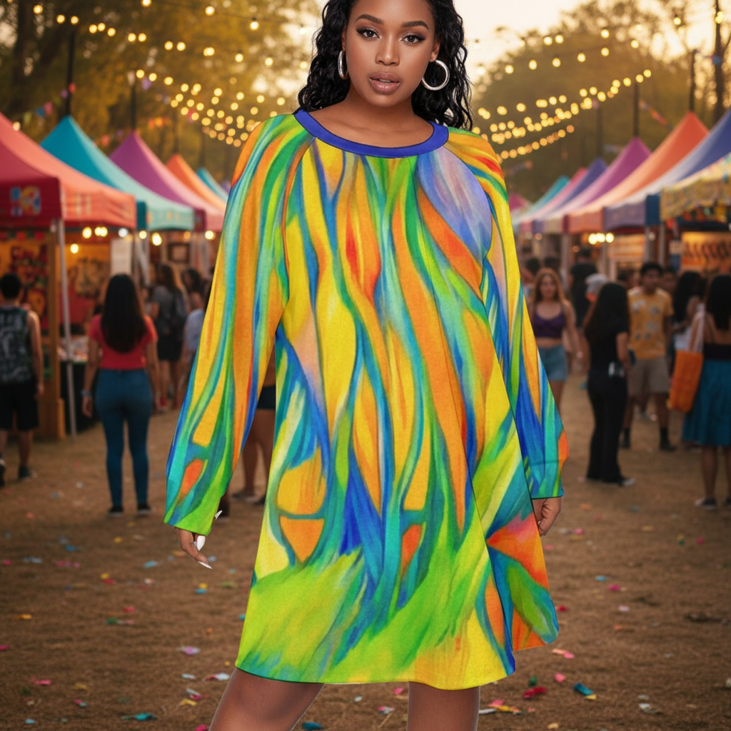 “Iridescence” Women's Dress With Raglan Sleeve(Plus Size)