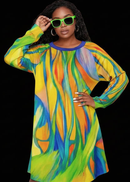 “Iridescence” Women's Dress With Raglan Sleeve(Plus Size)