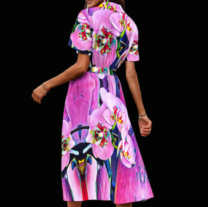 “Pink Orchid” Shirt Dress with Waist Tie