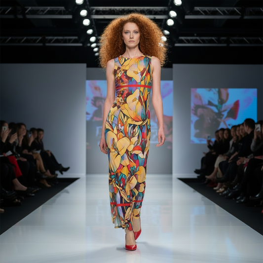 “Fragmented Bloom”  Women's Beach Perspective Chiffon Sleeveless Dress