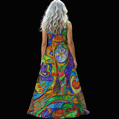 “Tropical Kaleidoscope” Women’s Sleeveless Maxi Dress