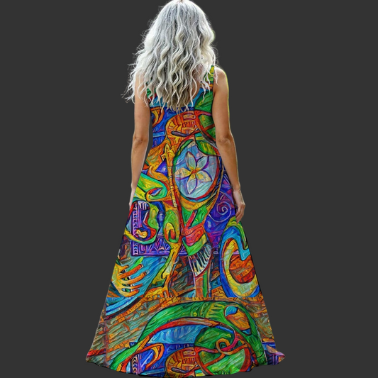 “Tropical Kaleidoscope” Women’s Sleeveless Maxi Dress