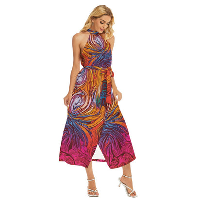 “Cyclonic” Women's Wrap Hem Belted Halter Dress
