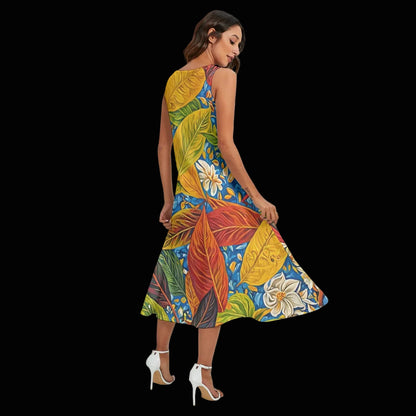 “Botanical Rhapsody” Sleeveless Dress With Diagonal Pocket