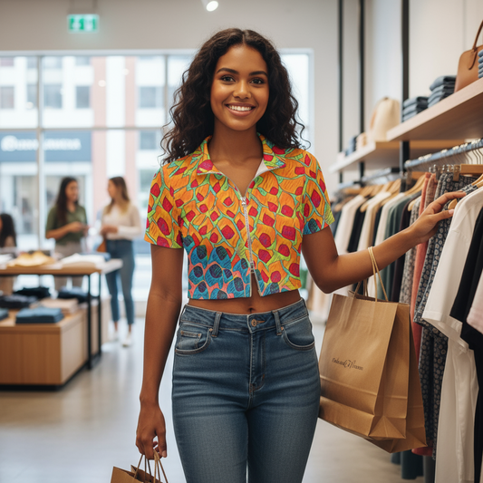 “Fractured Sunset” Short Sleeve T-shirt with Two-way Zipper