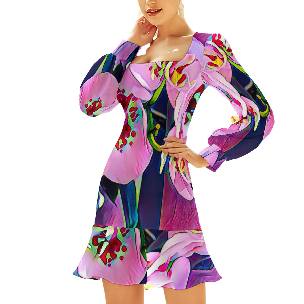 “Pink Orchid” Ruffle Hem Skinny Dress