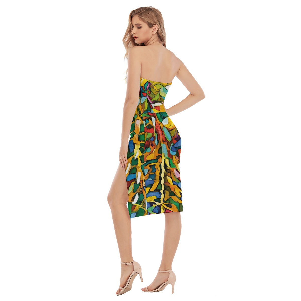 “Rainbow Wisteria”  Women's Side Split Tube Top Dress