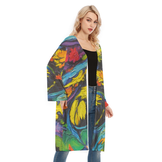 “Spring Impasto” Women's Long Sleeve Mesh Cardigan
