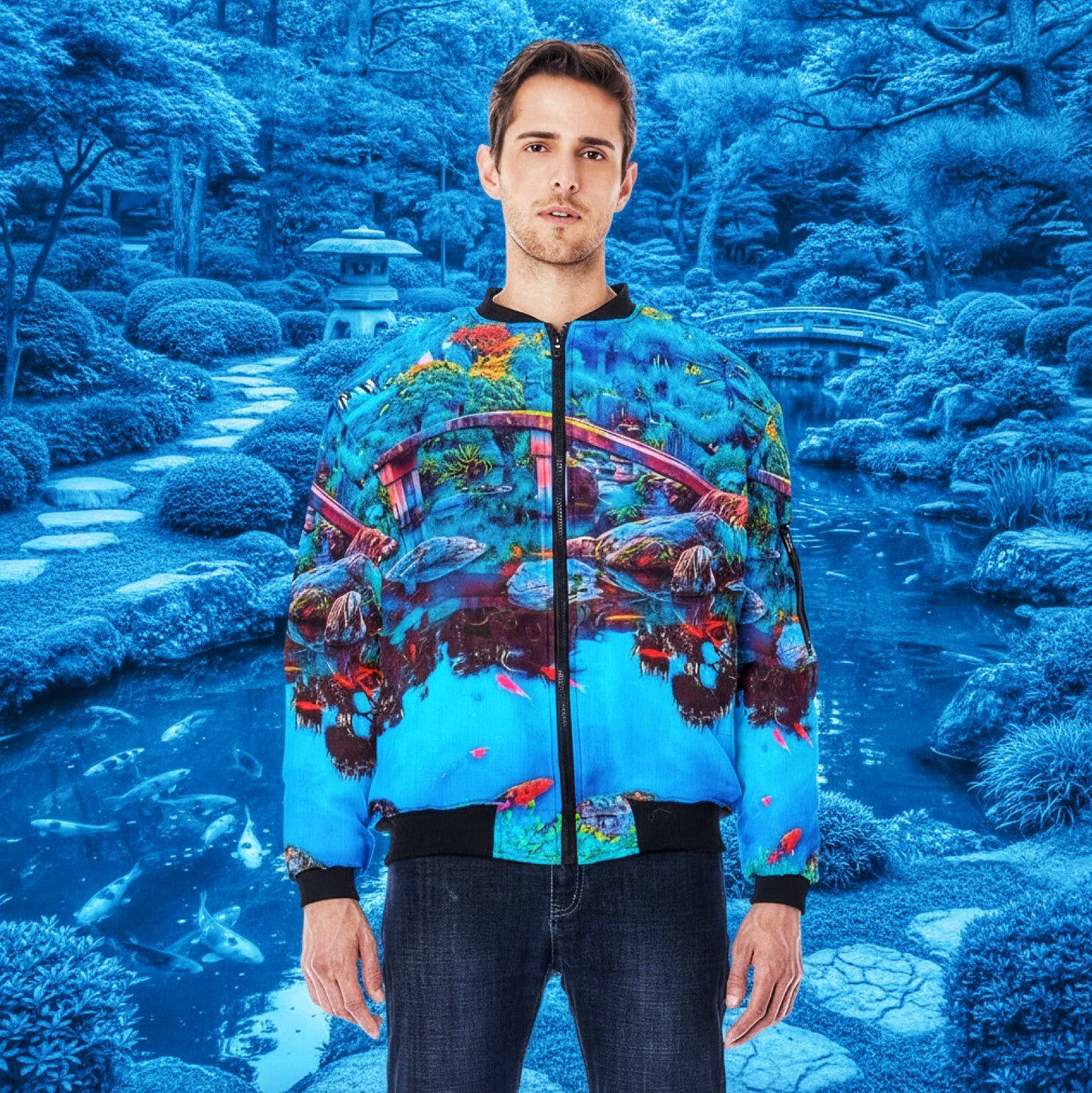 “Oriental Paradise”  Men's Bomber Jacket With Sleeve Pocket