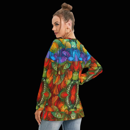 “Kaleidoscopic Spectrum” Women's Side Split O-neck Sweatshirt