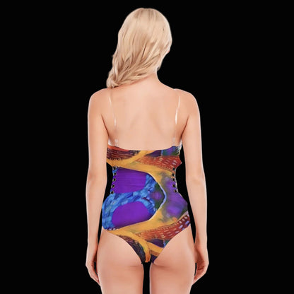 “Colour Vortex” Women's Tube Top Bodysuit With Side Black Straps
