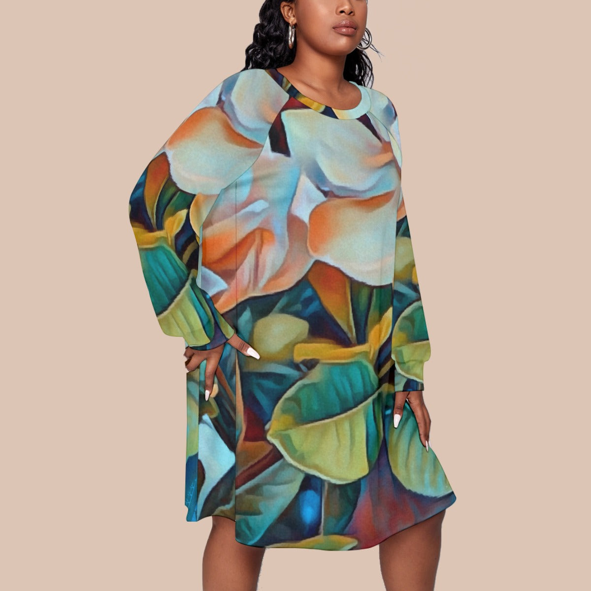 “Gardenia” Women's Dress With Raglan Sleeve(Plus Size)