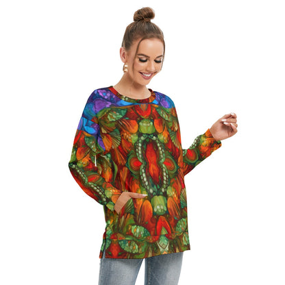 “Kaleidoscopic Spectrum” Women's Side Split O-neck Sweatshirt