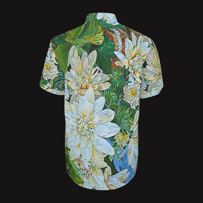 “White Floral Medley” Unisex Collared Shirt|115GSM Cotton poplin