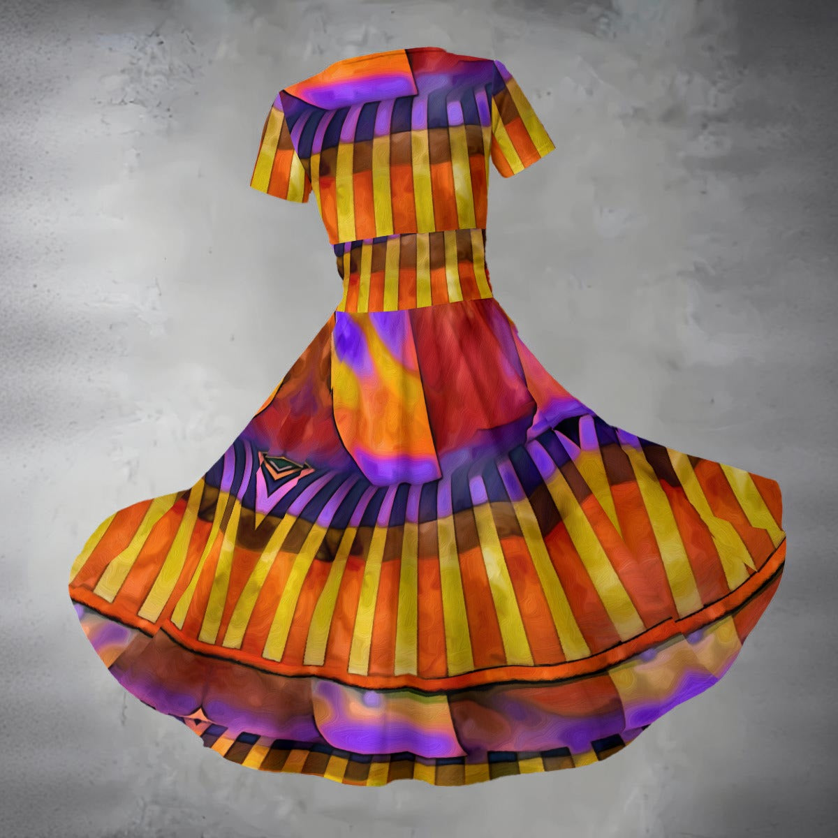 “Carnival” Women's Short Sleeve V Neck Midi Dress