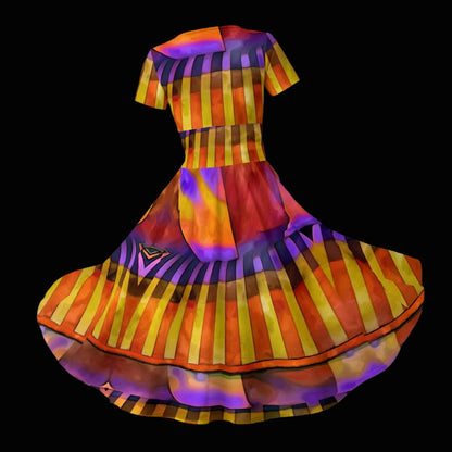 “Carnival” Women's Short Sleeve V Neck Midi Dress