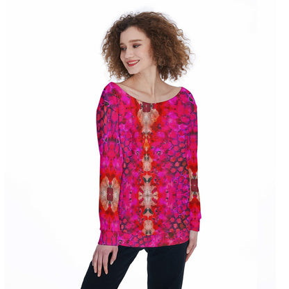 “Fuchsia Blast” Women's Off-Shoulder Sweatshirt