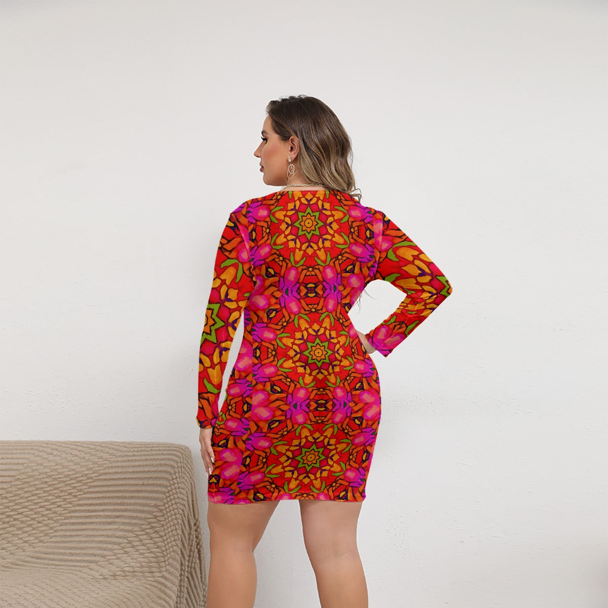 “Prismatic Petals” Women's Mesh Dress (Plus Size)