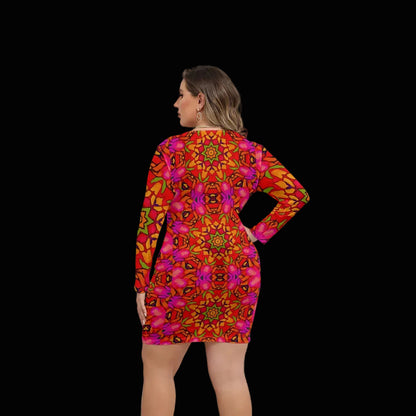 “Prismatic Petals” Women's Mesh Dress (Plus Size)