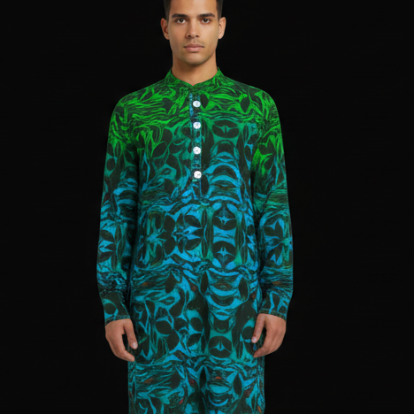 “Tribal Oceanic” Men's Stand-up Collar Long Shirt