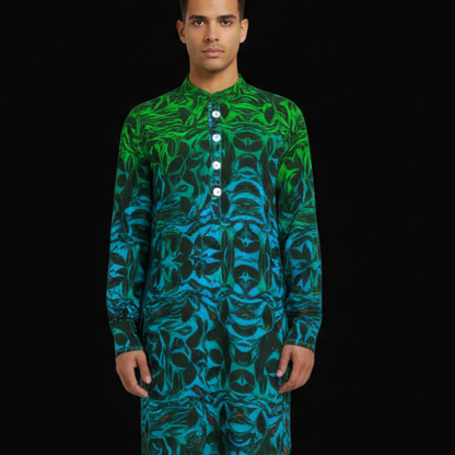 “Tribal Oceanic” Men's Stand-up Collar Long Shirt