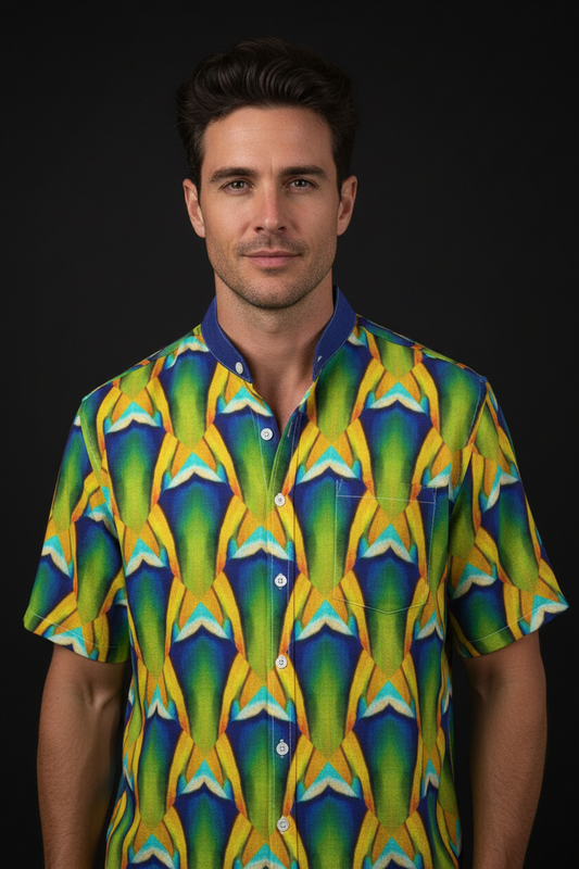 “Emerald Tide” Men's Stand Collar Shirt|115GSM Cotton poplin