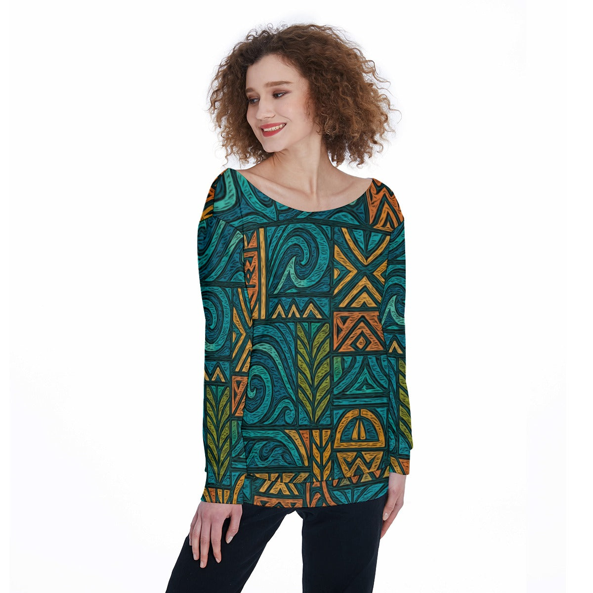 ‘Rapanui’  Women's Off-Shoulder Sweatshirt