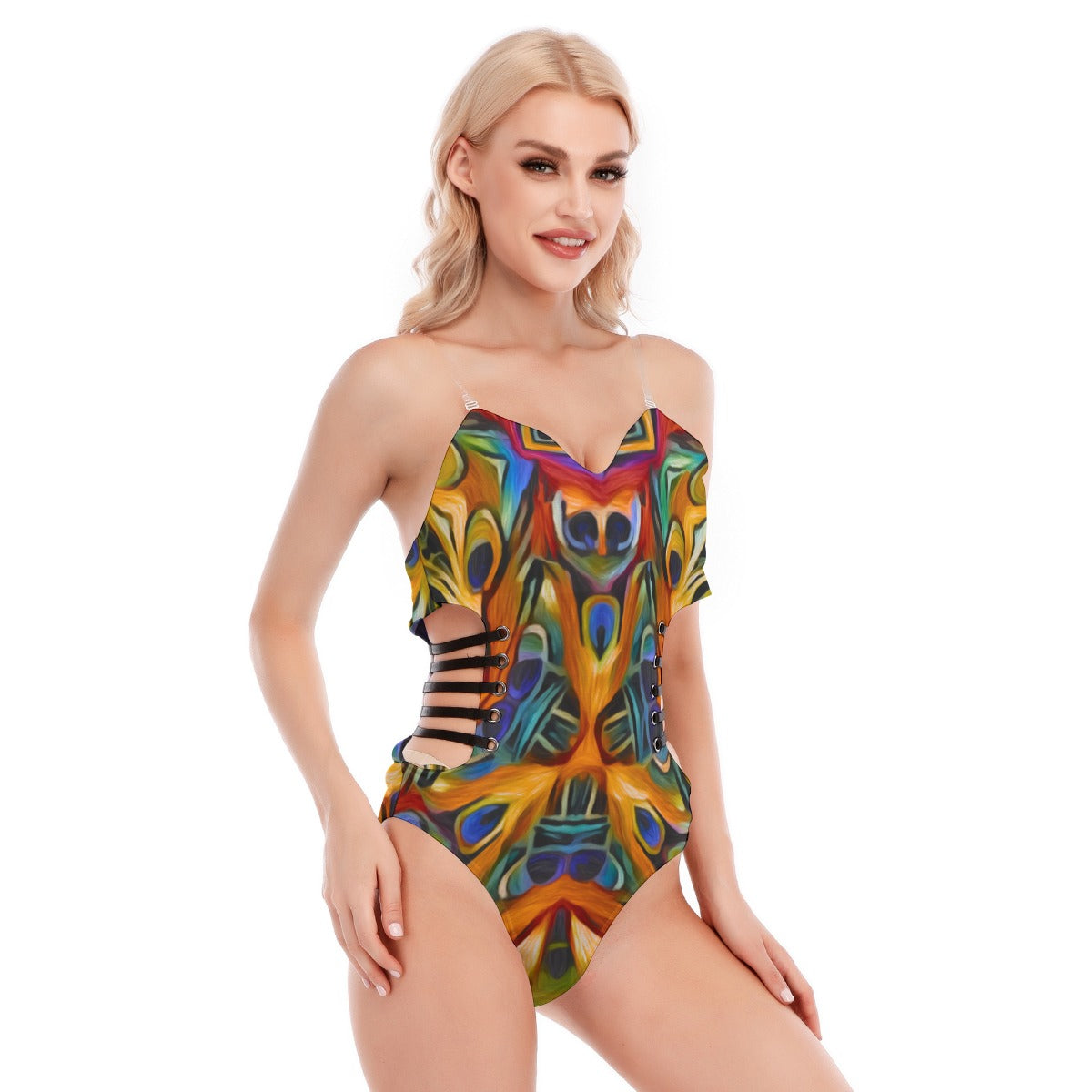 “Exotic Rhythms” Women's Tube Top Bodysuit With Side Black Straps