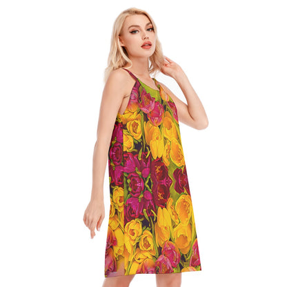 “Radiant Harmony” Women's O-neck Cami Dress | 190GSM Cotton