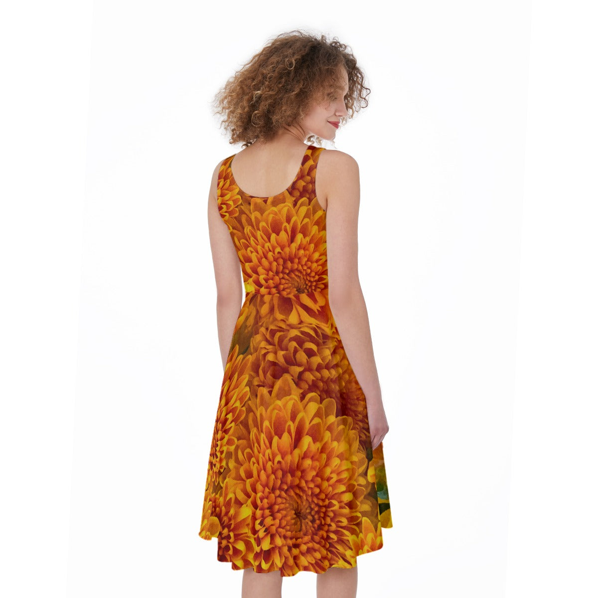 “Orange Chrysanthemum” Women's Sleeveless Dress
