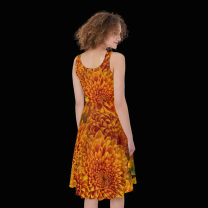 “Orange Chrysanthemum” Women's Sleeveless Dress