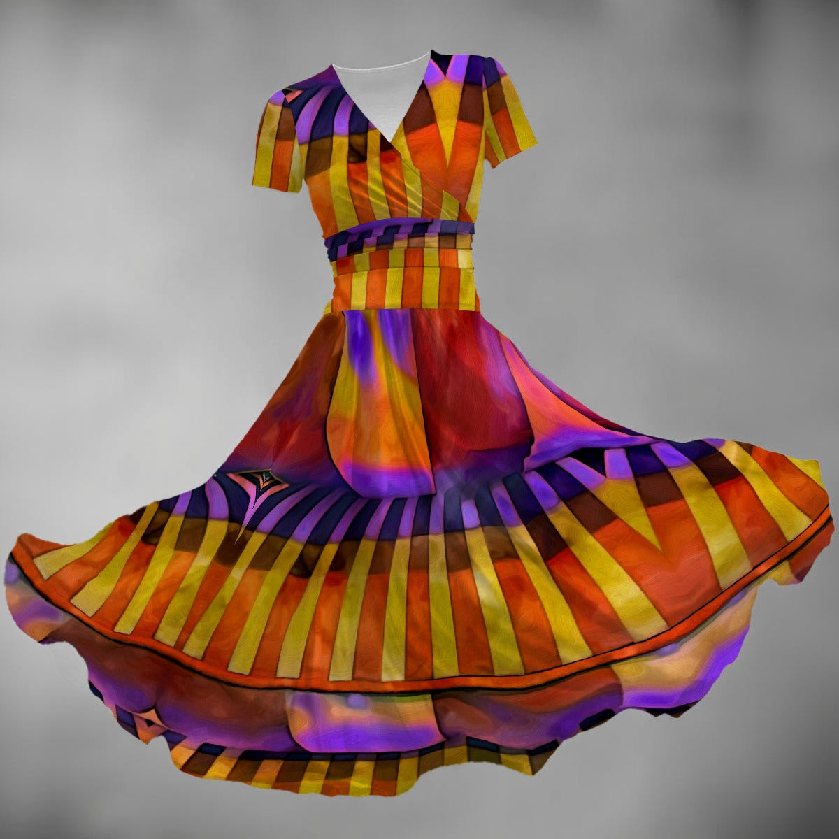 “Carnival” Women's Short Sleeve V Neck Midi Dress