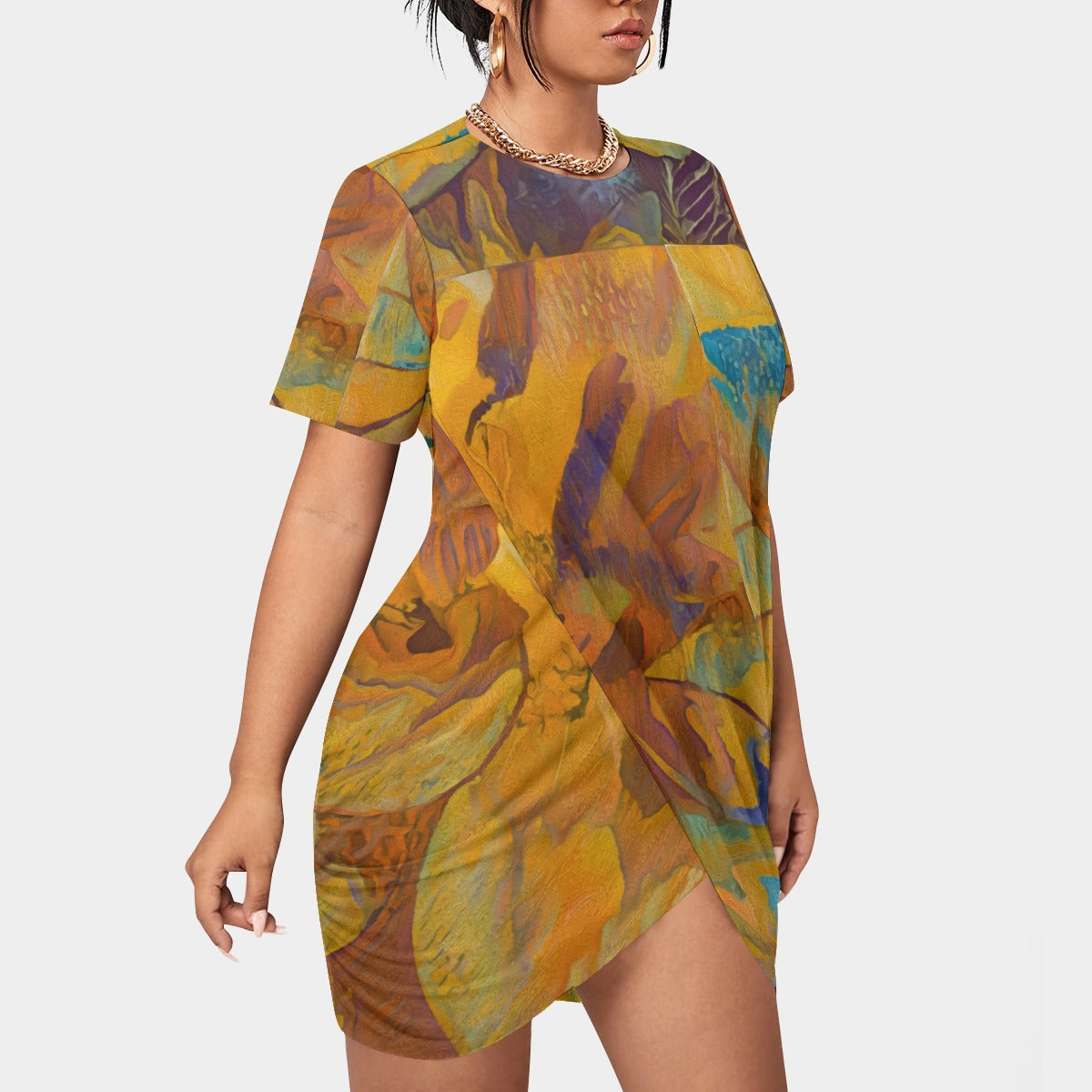 “Mirage”  Women’s Stacked Hem Dress With Short Sleeve（Plus Size）