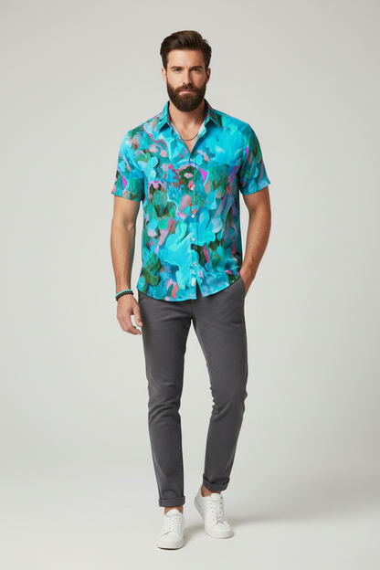 “Aqua Flora” Unisex Collared Shirt|115GSM Cotton poplin
