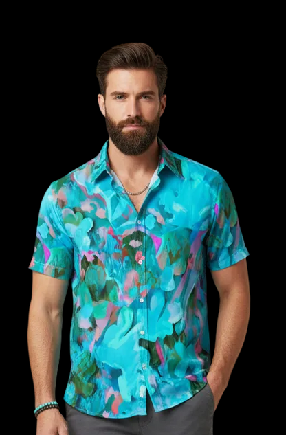 “Aqua Flora” Unisex Collared Shirt|115GSM Cotton poplin