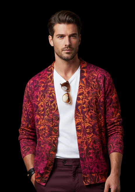 “Tribal Sunset” Unisex V-neck Knitted Fleece Cardigan With Button Closure