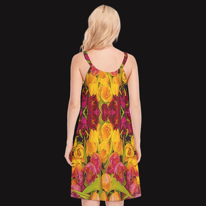 “Radiant Harmony” Women's O-neck Cami Dress | 190GSM Cotton