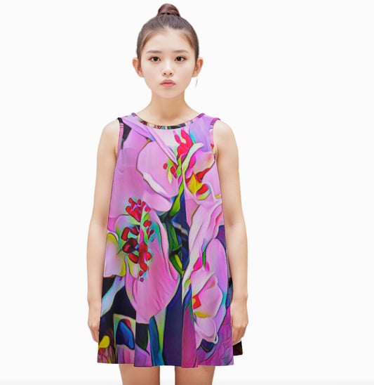 “Pink Orchid” Kid's Sleeveless Dress | 180GSM Cotton
