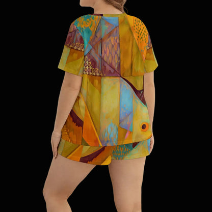 “Aqua Landscape” Women's Soft-Touch Pajama Set With Shorts