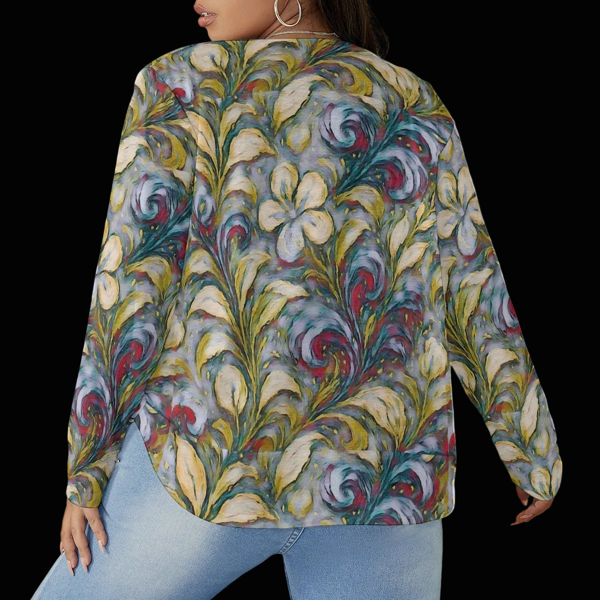 “Whispers of Spring” Women's V-neck T-shirt With Curved Hem(Plus Size)