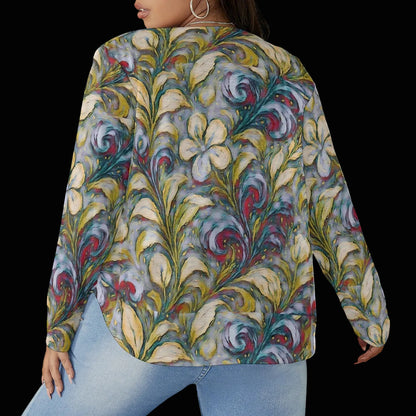 “Whispers of Spring” Women's V-neck T-shirt With Curved Hem(Plus Size)