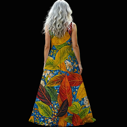 “Botanical Rhapsody” Women’s Sleeveless Maxi Dress