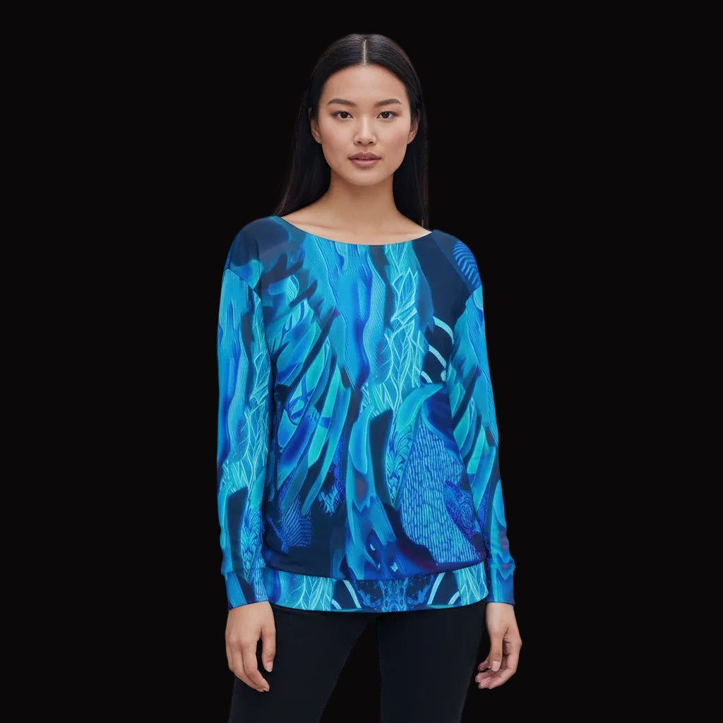 “Azure Dreamscape” Women's Off-Shoulder Sweatshirt