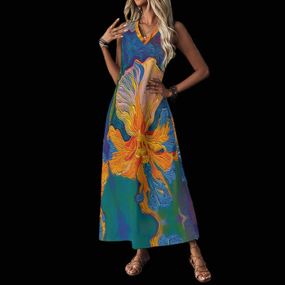 “Iris” Women's V-Neck Long Dress