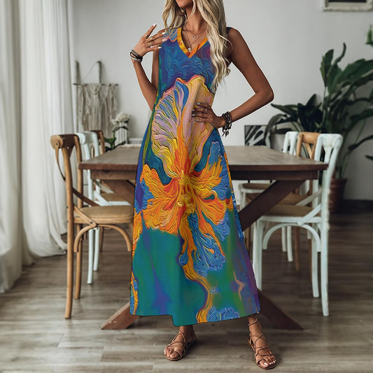 “Iris” Women's V-Neck Long Dress