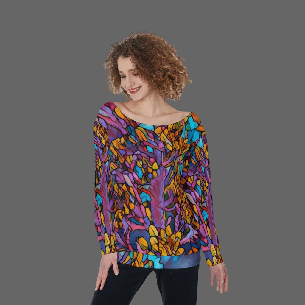 “Mosaic Pulse” Women's Off-Shoulder Sweatshirt