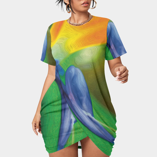 “Bird of Paradise” Women’s Stacked Hem Dress With Short Sleeve（Plus Size）