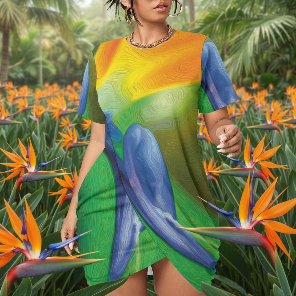 “Bird of Paradise” Women’s Stacked Hem Dress With Short Sleeve（Plus Size）